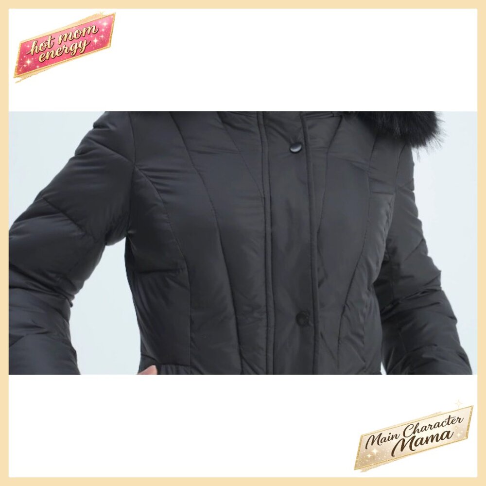Women's Long Down Puffer Coat with Detachable Faux Fur Hood, Winter Parka - Picture 6 of 6